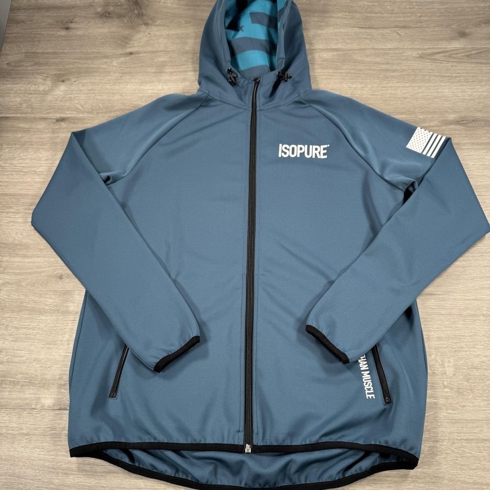 Isopure Jacket Large Blue Hooded Full Zip Polyester Training Gear Athletic